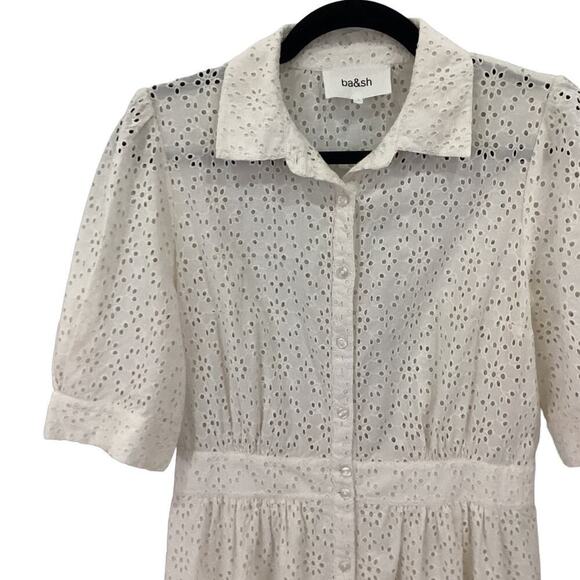Ba&sh Selya Broderie Anglasis Eyelet Cotton Shirt Dress In Ecru Size 4 - Picture 5 of 13